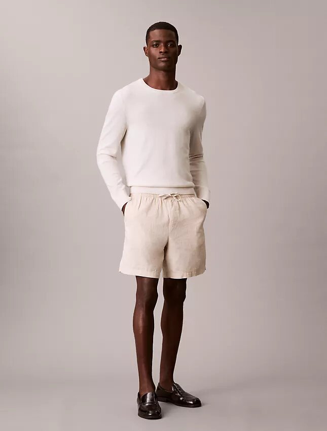 Pantalones cortos de lino y algodón sin cremallera Pantalones cortos de lino y algodón sin cremallera