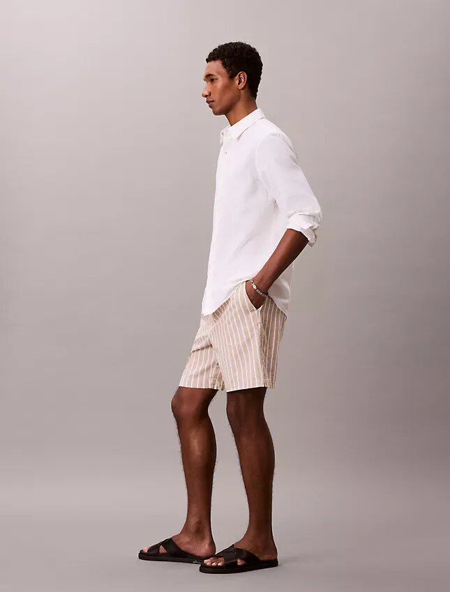 Pantalones cortos de mezcla de lino a rayas Pantalones cortos de mezcla de lino a rayas