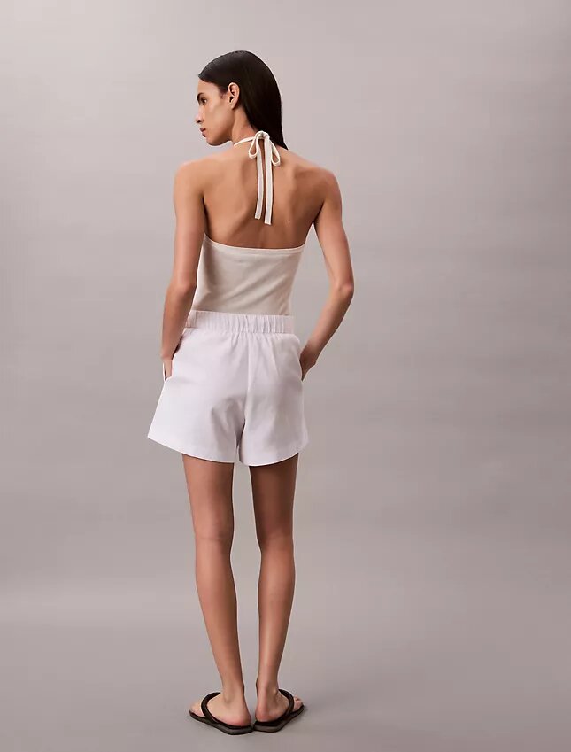 Pantalones cortos de mezcla de lino sin cordón Pantalones cortos de mezcla de lino sin cordón