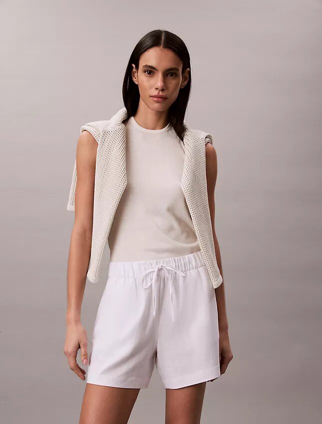Pantalones cortos de mezcla de lino sin cordón Pantalones cortos de mezcla de lino sin cordón