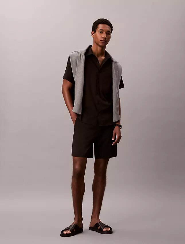 Pantalones cortos rectos de seersucker con cintura elástica de 18 cm Pantalones cortos rectos de seersucker con cintura elástica de 18 cm