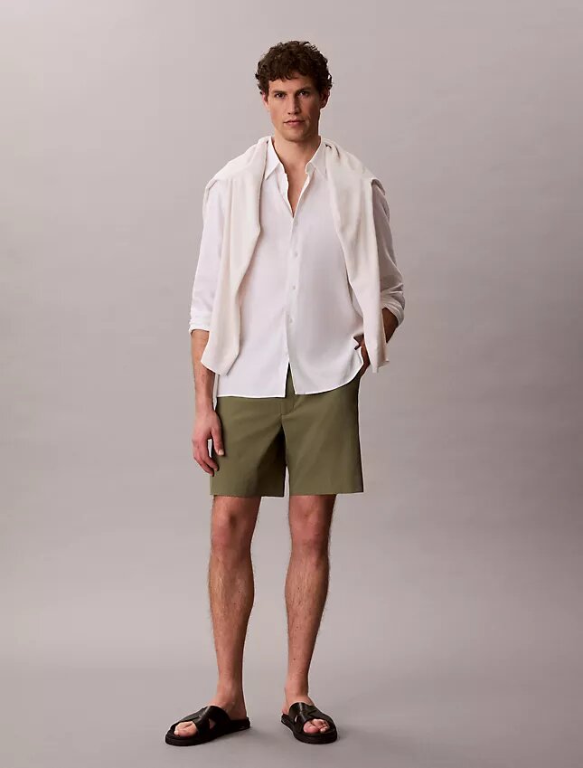 Pantalones cortos rectos de seersucker con cintura elástica de 18 cm Pantalones cortos rectos de seersucker con cintura elástica de 18 cm