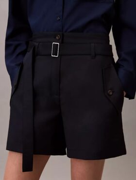 Pantalones cortos utilitarios de mezcla de lana con diseño en espiga