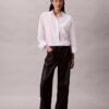 Pantalones de 5 bolsillos de imitación de cuero Pantalones de 5 bolsillos de imitación de cuero