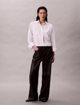 Pantalones de 5 bolsillos de imitación de cuero