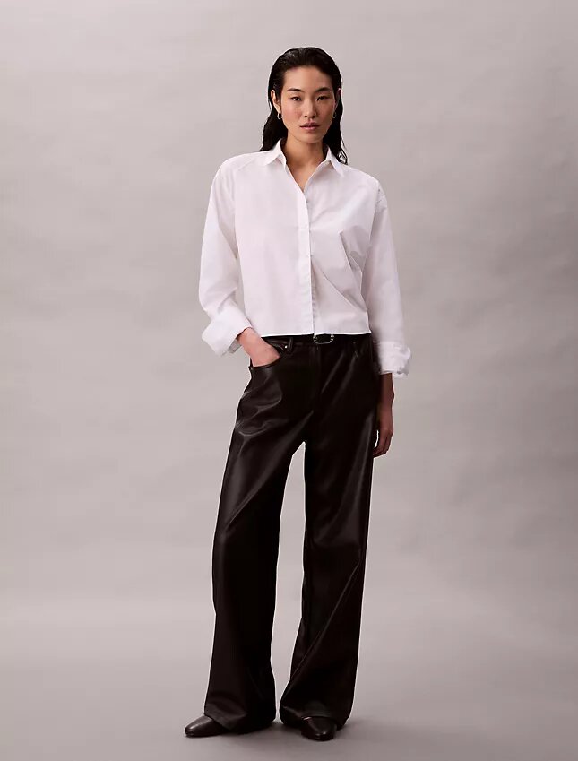 Pantalones de 5 bolsillos de imitación de cuero Pantalones de 5 bolsillos de imitación de cuero