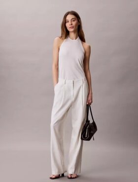 Pantalones de corte ancho en mezcla de lino