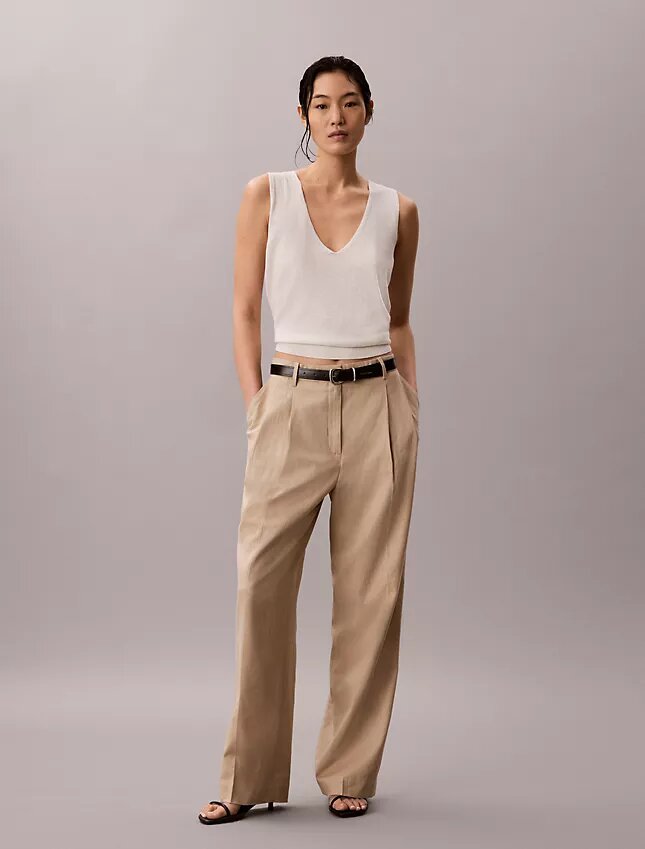 Pantalones de corte ancho en mezcla de lino Pantalones de corte ancho en mezcla de lino