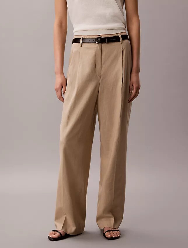 Pantalones de corte ancho en mezcla de lino Pantalones de corte ancho en mezcla de lino