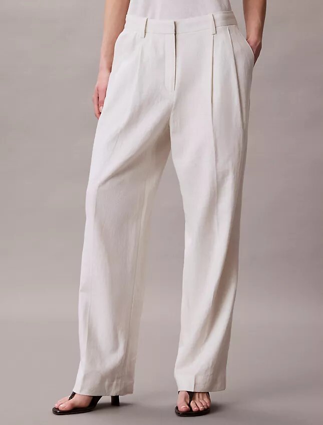 Pantalones de corte ancho en mezcla de lino Pantalones de corte ancho en mezcla de lino