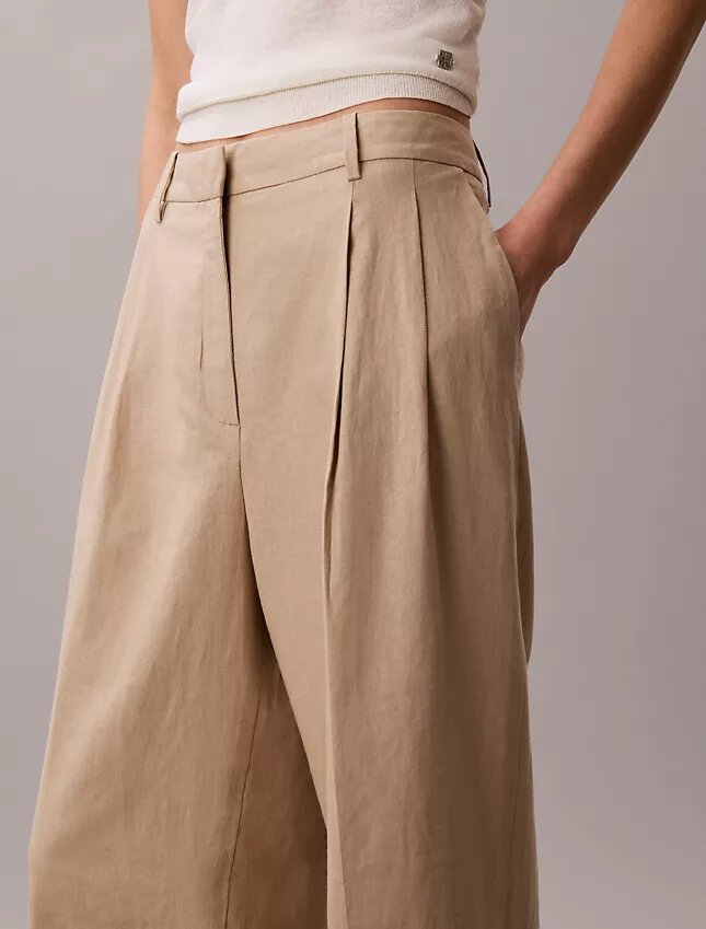 Pantalones de corte ancho en mezcla de lino Pantalones de corte ancho en mezcla de lino