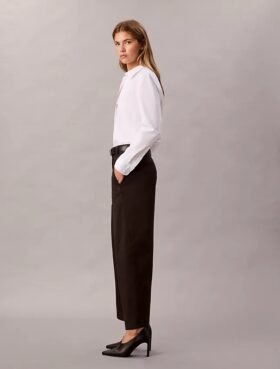 Pantalones de corte recto de sarga elástica de algodón