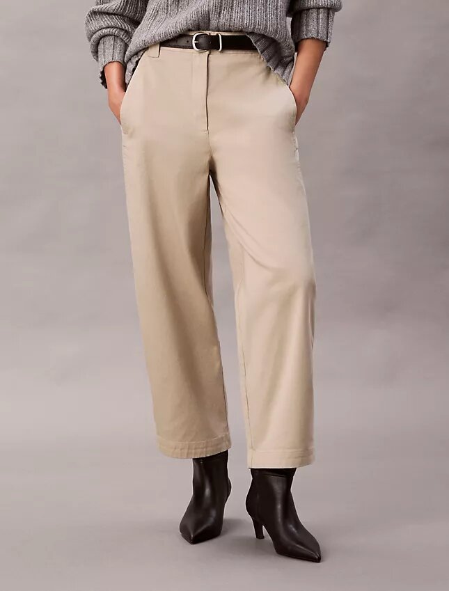 Pantalones de corte recto de sarga elástica de algodón Pantalones de corte recto de sarga elástica de algodón