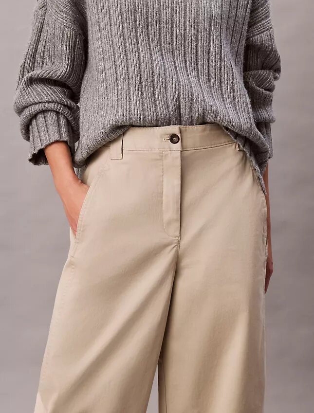 Pantalones de corte recto de sarga elástica de algodón Pantalones de corte recto de sarga elástica de algodón
