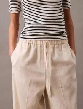Pantalones de lino y algodón con cordón Pantalones de lino y algodón con cordón