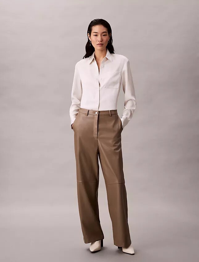 Pantalones holgados de imitación de cuero Pantalones holgados de imitación de cuero