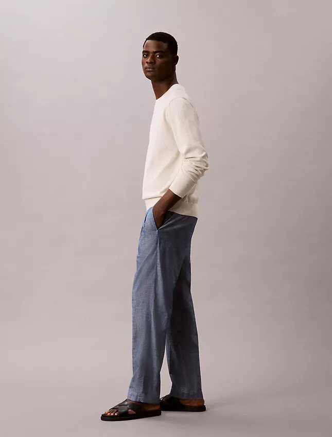 Pantalones rectos de cambray sin cremallera Pantalones rectos de cambray sin cremallera