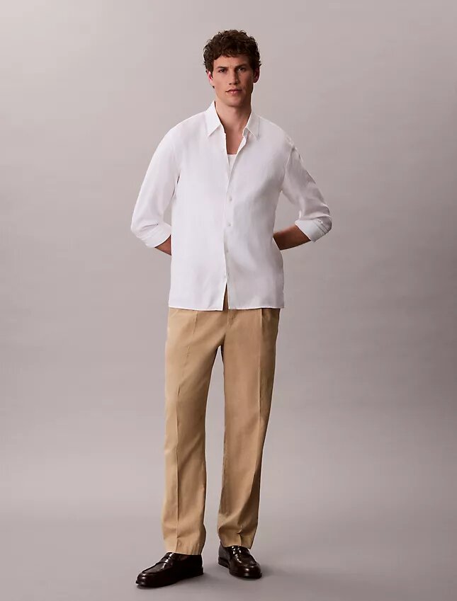Pantalones sin cremallera con pliegues de mezcla de lino Pantalones sin cremallera con pliegues de mezcla de lino