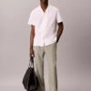 Pantalones sin cremallera con pliegues de mezcla de lino Pantalones sin cremallera con pliegues de mezcla de lino