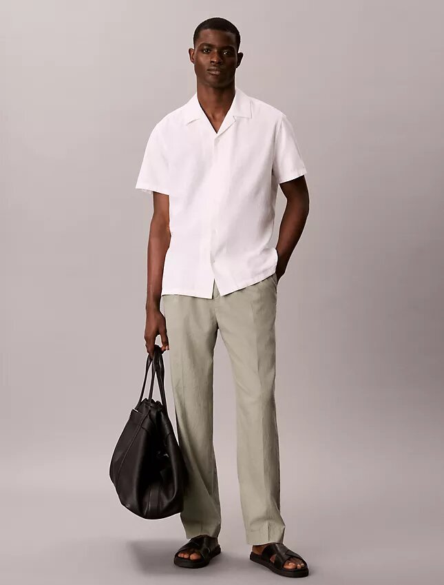 Pantalones sin cremallera con pliegues de mezcla de lino Pantalones sin cremallera con pliegues de mezcla de lino