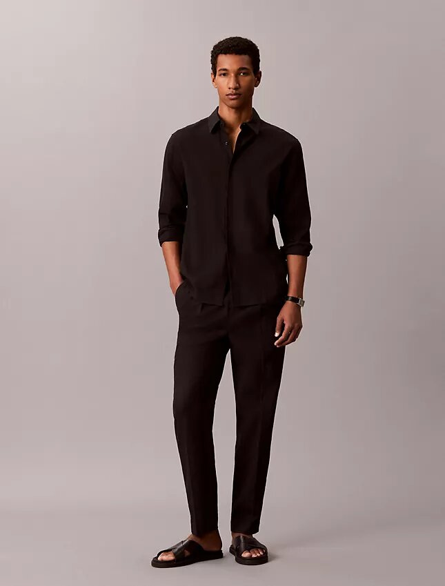 Pantalones sin cremallera con pliegues de mezcla de lino Pantalones sin cremallera con pliegues de mezcla de lino