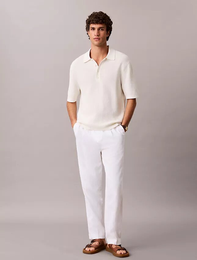 Pantalones sin cremallera con pliegues de mezcla de lino Pantalones sin cremallera con pliegues de mezcla de lino