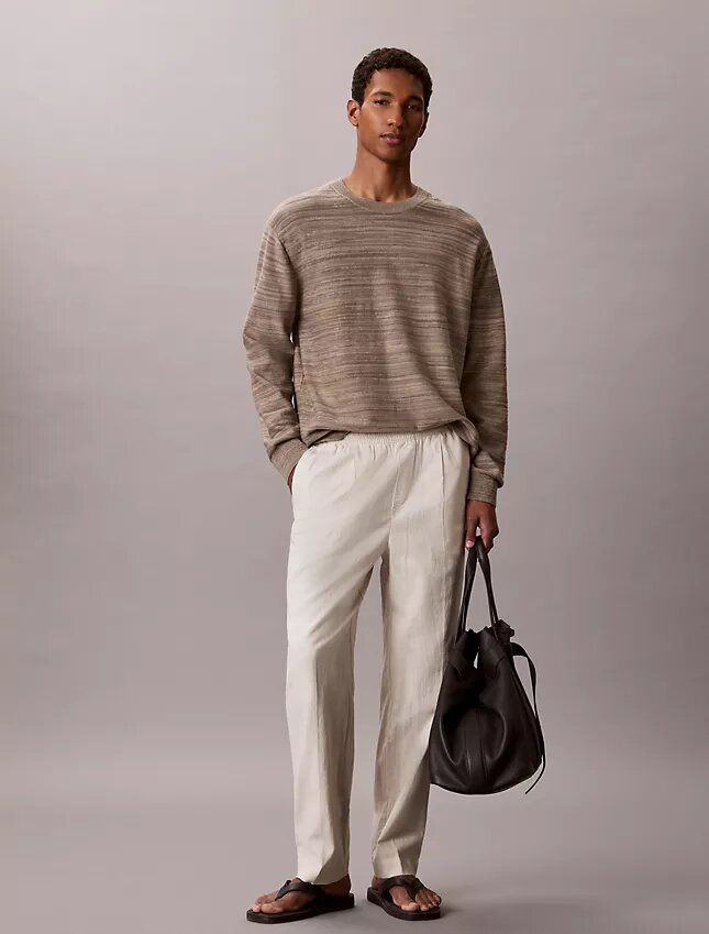 Pantalones sin cremallera con pliegues de mezcla de lino Pantalones sin cremallera con pliegues de mezcla de lino
