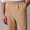 Pantalones sin cremallera con pliegues de mezcla de lino Pantalones sin cremallera con pliegues de mezcla de lino