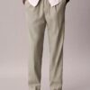 Pantalones sin cremallera con pliegues de mezcla de lino Pantalones sin cremallera con pliegues de mezcla de lino