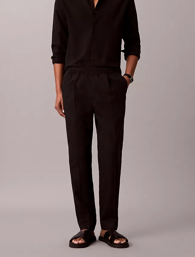 Pantalones sin cremallera con pliegues de mezcla de lino Pantalones sin cremallera con pliegues de mezcla de lino