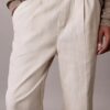 Pantalones sin cremallera con pliegues de mezcla de lino Pantalones sin cremallera con pliegues de mezcla de lino