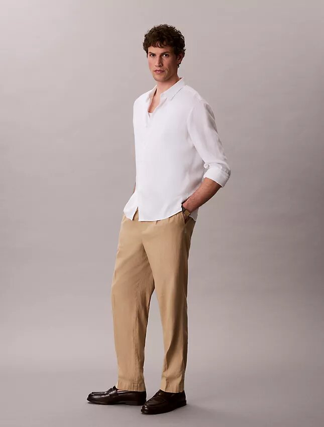 Pantalones sin cremallera con pliegues de mezcla de lino Pantalones sin cremallera con pliegues de mezcla de lino