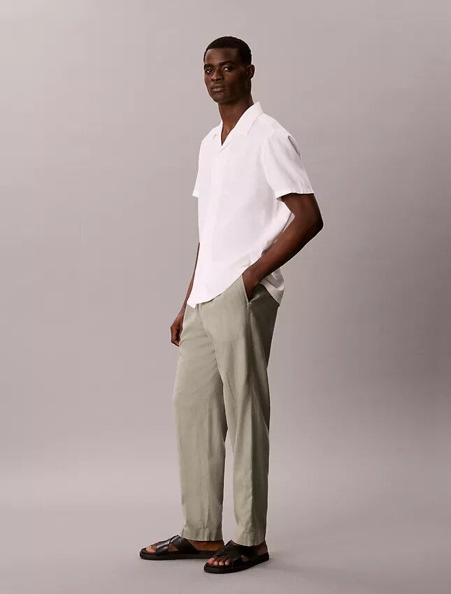 Pantalones sin cremallera con pliegues de mezcla de lino Pantalones sin cremallera con pliegues de mezcla de lino