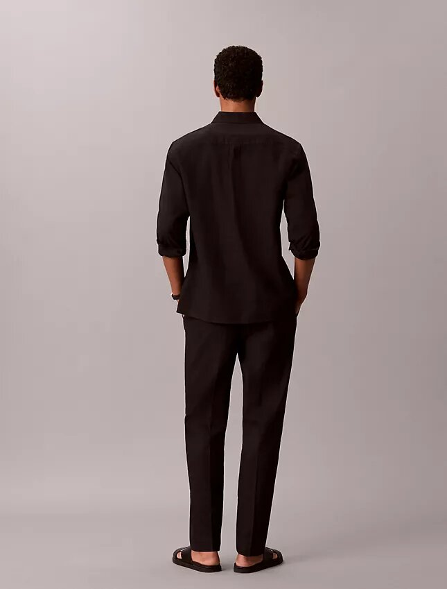 Pantalones sin cremallera con pliegues de mezcla de lino Pantalones sin cremallera con pliegues de mezcla de lino