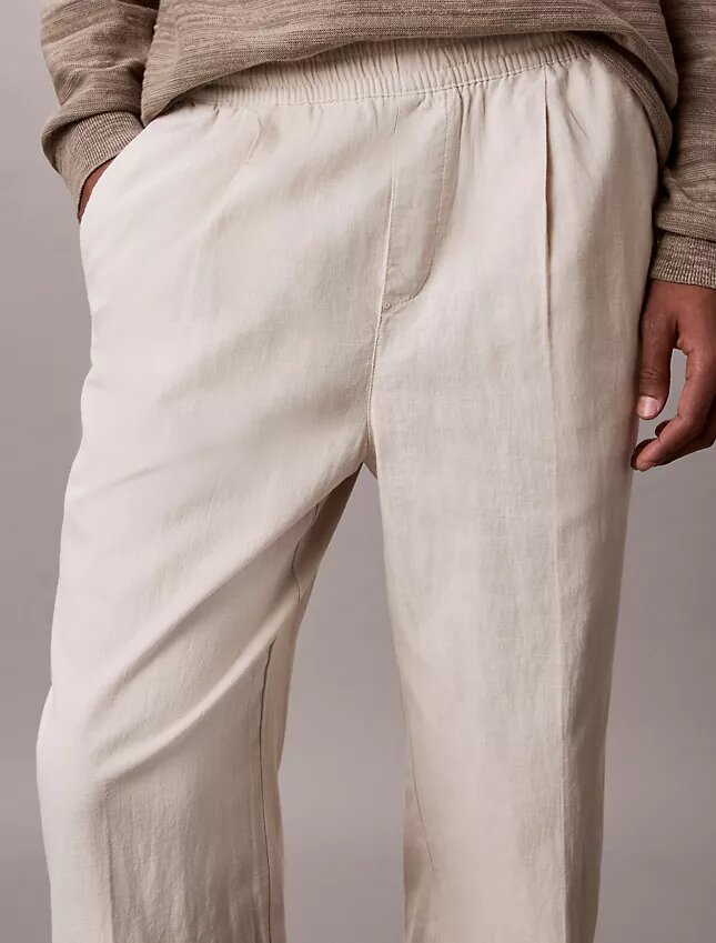 Pantalones sin cremallera con pliegues de mezcla de lino Pantalones sin cremallera con pliegues de mezcla de lino