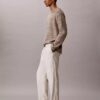 Pantalones sin cremallera con pliegues de mezcla de lino Pantalones sin cremallera con pliegues de mezcla de lino