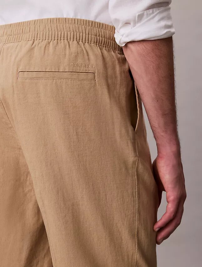 Pantalones sin cremallera con pliegues de mezcla de lino Pantalones sin cremallera con pliegues de mezcla de lino