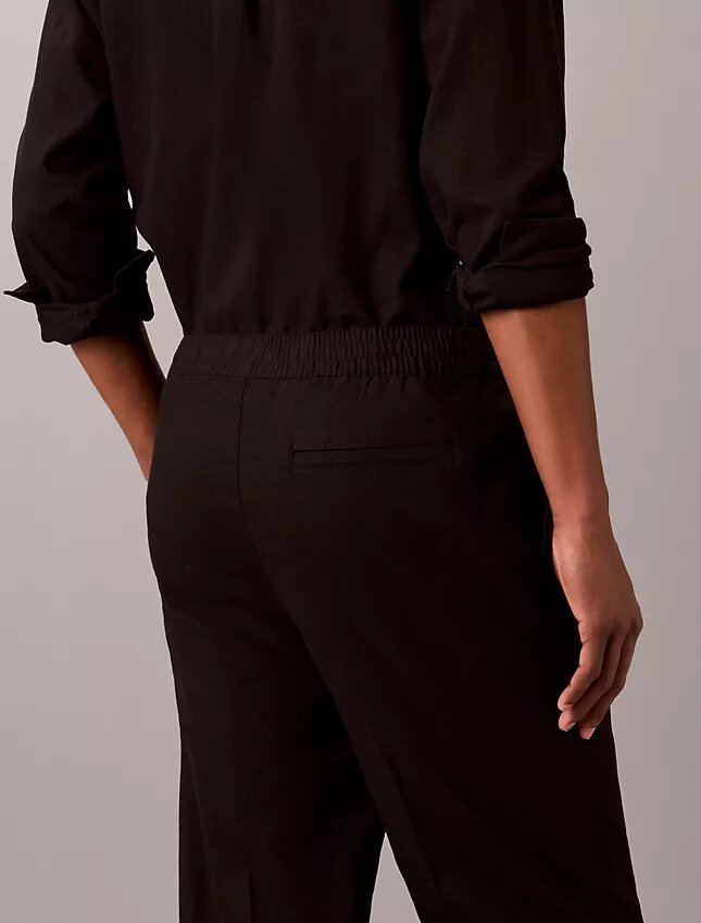 Pantalones sin cremallera con pliegues de mezcla de lino Pantalones sin cremallera con pliegues de mezcla de lino