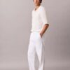 Pantalones sin cremallera con pliegues de mezcla de lino Pantalones sin cremallera con pliegues de mezcla de lino