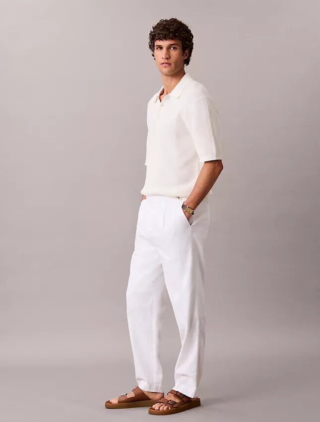 Pantalones sin cremallera con pliegues de mezcla de lino Pantalones sin cremallera con pliegues de mezcla de lino
