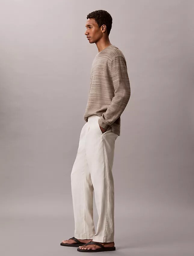 Pantalones sin cremallera con pliegues de mezcla de lino Pantalones sin cremallera con pliegues de mezcla de lino