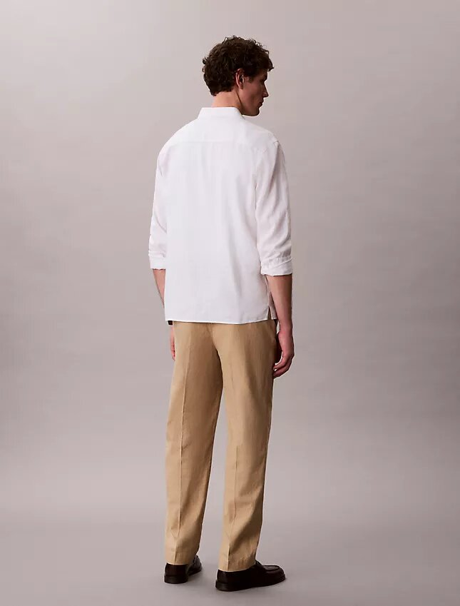 Pantalones sin cremallera con pliegues de mezcla de lino Pantalones sin cremallera con pliegues de mezcla de lino