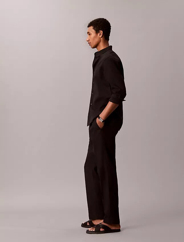 Pantalones sin cremallera con pliegues de mezcla de lino Pantalones sin cremallera con pliegues de mezcla de lino
