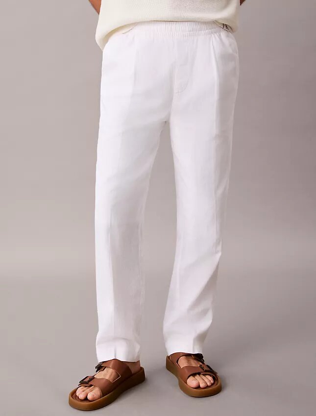 Pantalones sin cremallera con pliegues de mezcla de lino Pantalones sin cremallera con pliegues de mezcla de lino