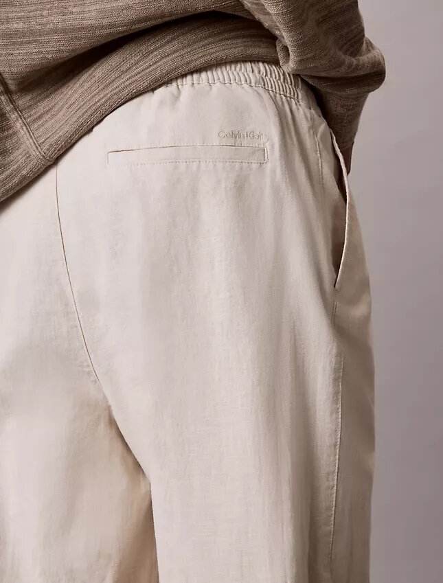 Pantalones sin cremallera con pliegues de mezcla de lino Pantalones sin cremallera con pliegues de mezcla de lino