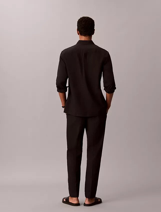 Pantalones sin cremallera con pliegues de mezcla de lino Pantalones sin cremallera con pliegues de mezcla de lino