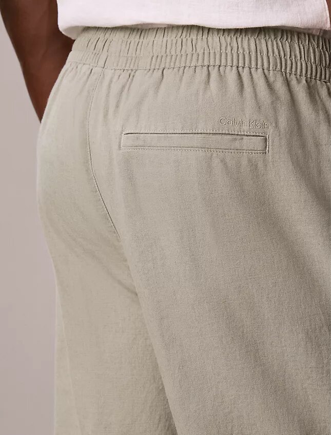 Pantalones sin cremallera con pliegues de mezcla de lino Pantalones sin cremallera con pliegues de mezcla de lino