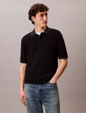 Polo de algodón liso con tejido de gofre