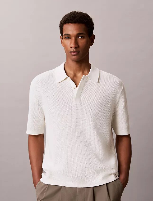 Polo de algodón liso con tejido de gofre Polo de algodón liso con tejido de gofre