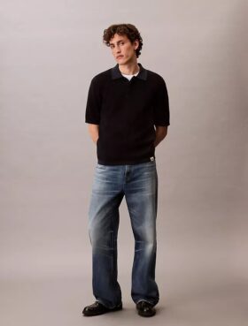 Polo de algodón liso con tejido de gofre